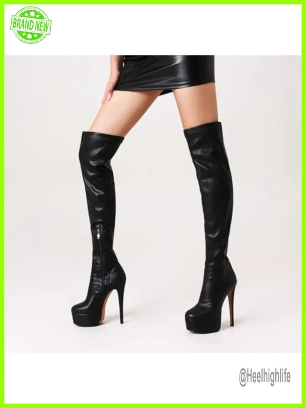 Over Knee High Stiletto Platform Heel Boots Sexy Fashion Leather Thigh High